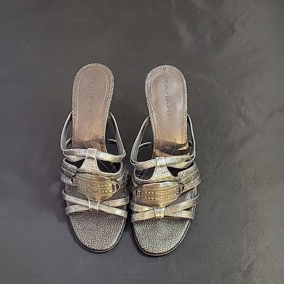 TAHARI SHIRLYN MULTI-STRAP ROUND TOE HIGH HEEL STILETTOS SLIDES PUMP - Picture 3 of 13